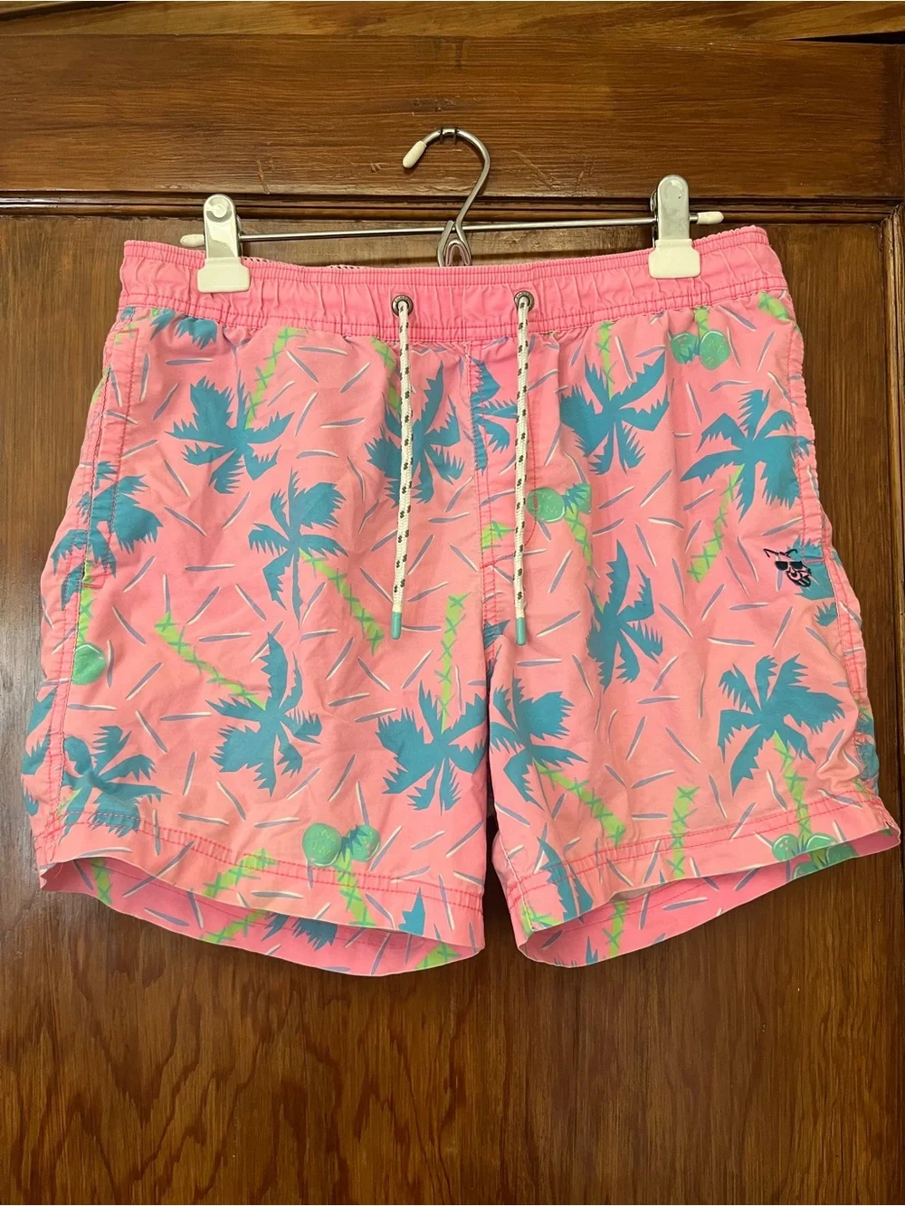 Party Pants Men's Pink Tropical Swim Trunks with Palm Print